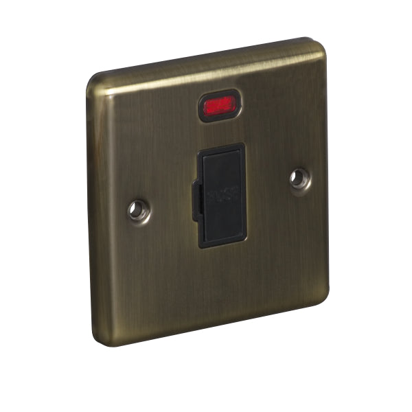 1 Gang 13A Unswitched Fuse Connection Unit Spur with Neon Round Angled Plate