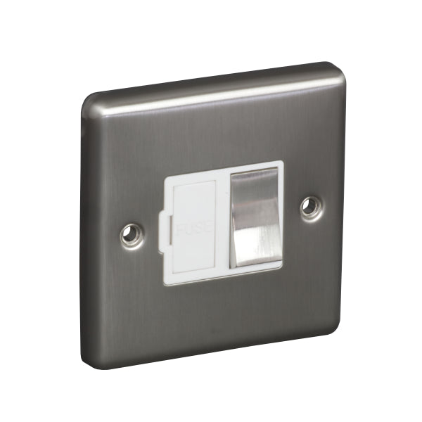 1 Gang 13A Switched Fuse Connection Unit Spur Round Angled Plate