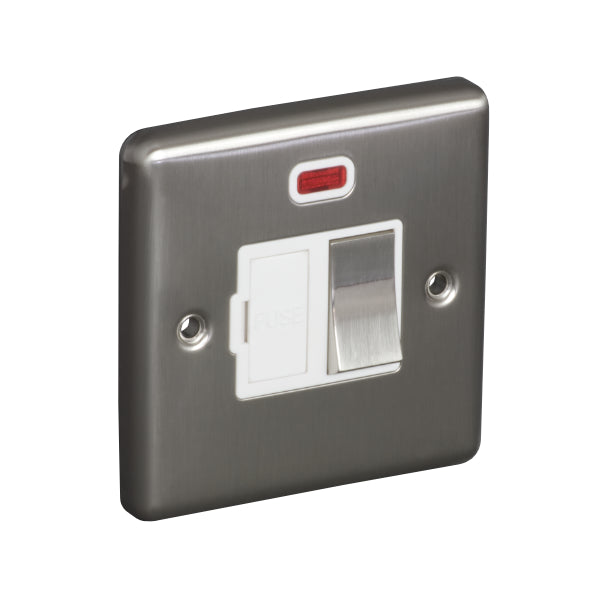 1 Gang 13A Switched Fuse Connection Unit Spur with Neon Round Angled Plate