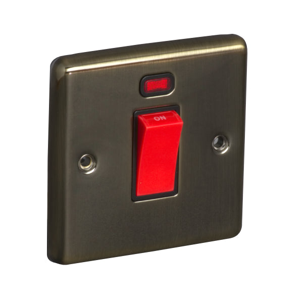 1 Gang 45A Double Pole Switch with Neon Round Angled Plate