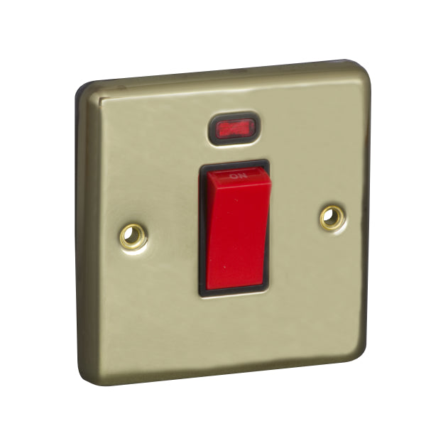 1 Gang 45A Double Pole Switch with Neon Round Angled Plate