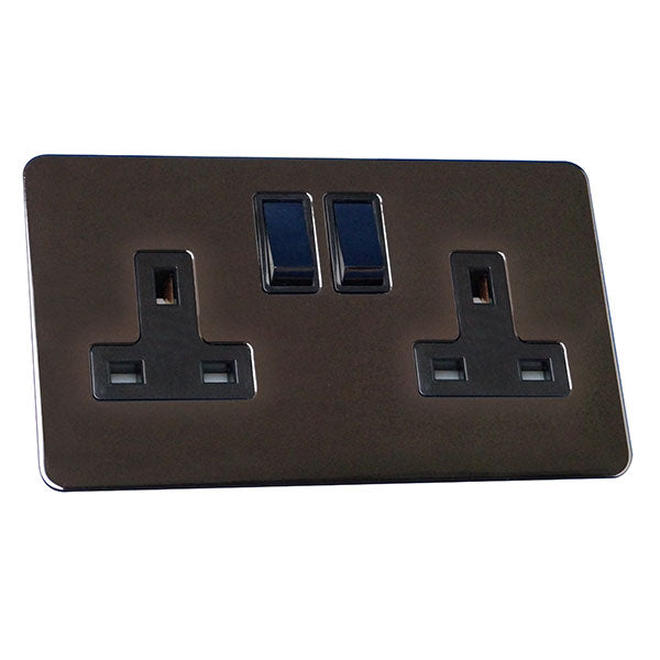 2 Gang 13A Switched Socket Screw Less Plate