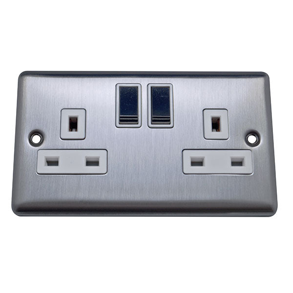 2 Gang 13A Switched Socket Round Angled Plate