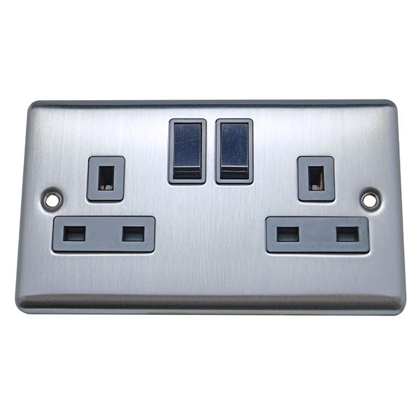 2 Gang 13A Switched Socket Round Angled Plate