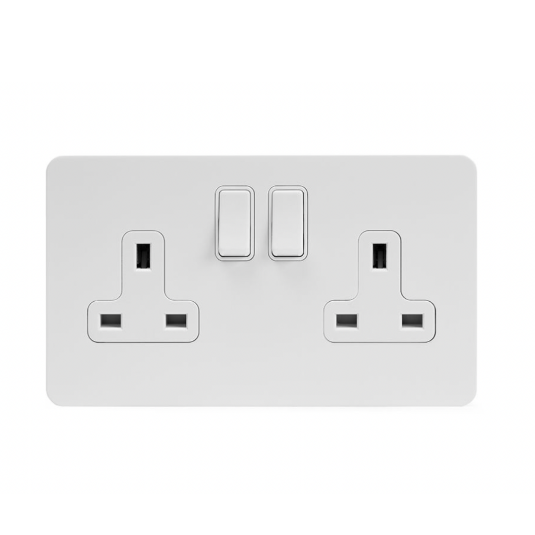2 Gang 13A Switched Socket Screw Less Plate