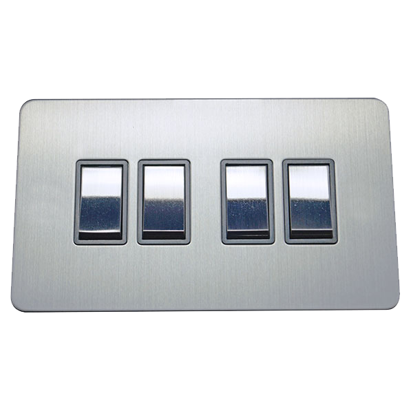 4 Gang 2 Way Rocker Screw Less Plate