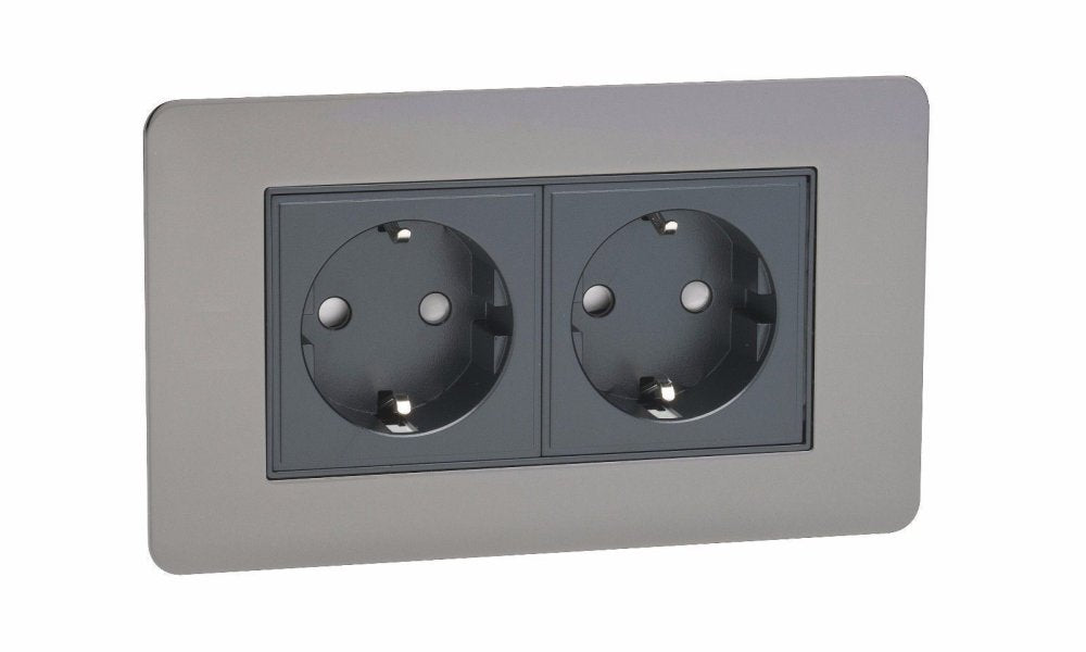 2 Gang Schuko Socket Screw Less Plate