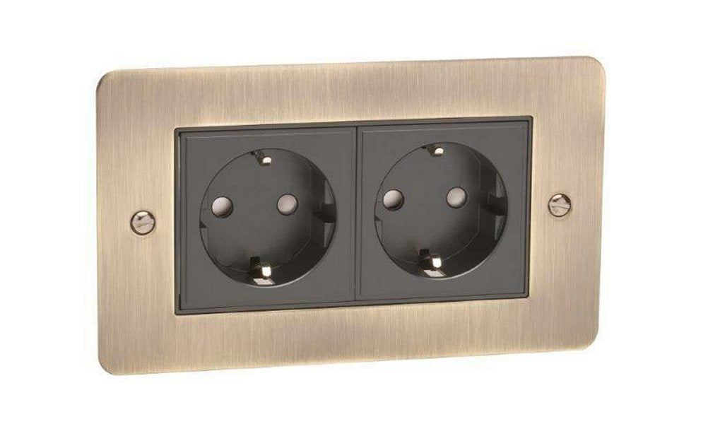 2 Gang Schuko Socket Flat Plate