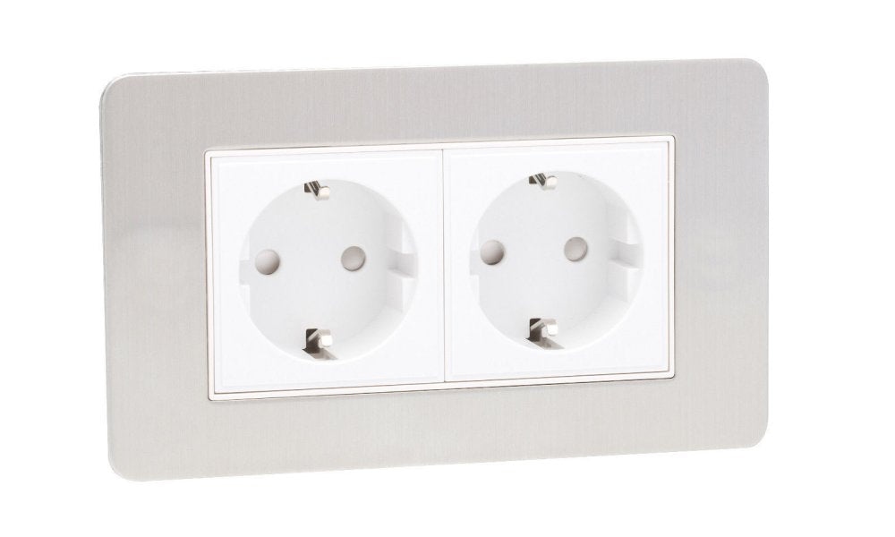 2 Gang Schuko Socket Screw Less Plate