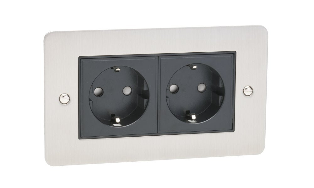 2 Gang Schuko Socket Flat Plate