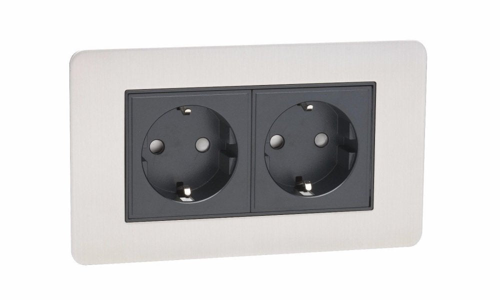 2 Gang Schuko Socket Screw Less Plate