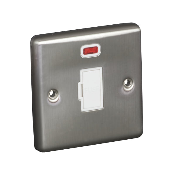 1 Gang 13A Unswitched Fuse Connection Unit Spur with Neon Round Angled Plate