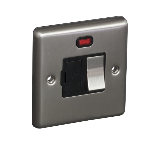 1 Gang 13A Switched Fuse Connection Unit Spur with Neon Round Angled Plate