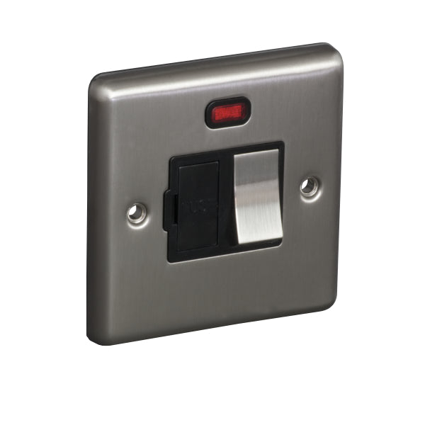 1 Gang 13A Switched Fuse Connection Unit Spur with Neon Round Angled Plate