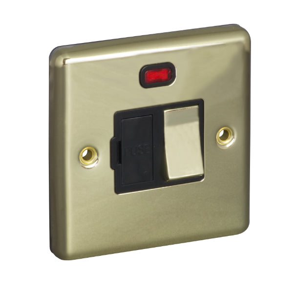1 Gang 13A Switched Fuse Connection Unit Spur with Neon Round Angled Plate