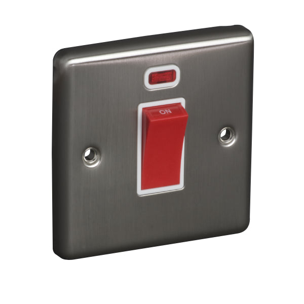 1 Gang 45A Double Pole Switch with Neon Round Angled Plate