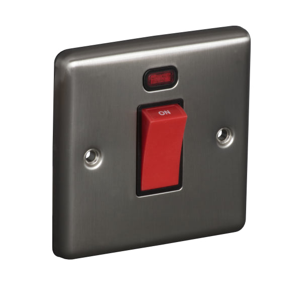 1 Gang 45A Double Pole Switch with Neon Round Angled Plate