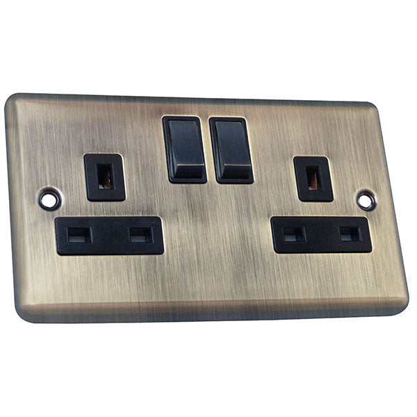 2 Gang 13A Switched Socket Round Angled Plate