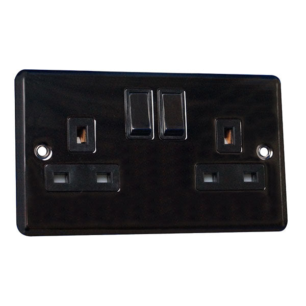 2 Gang 13A Switched Socket Round Angled Plate