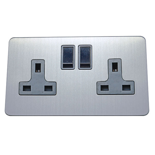 2 Gang 13A Switched Socket Screw Less Plate