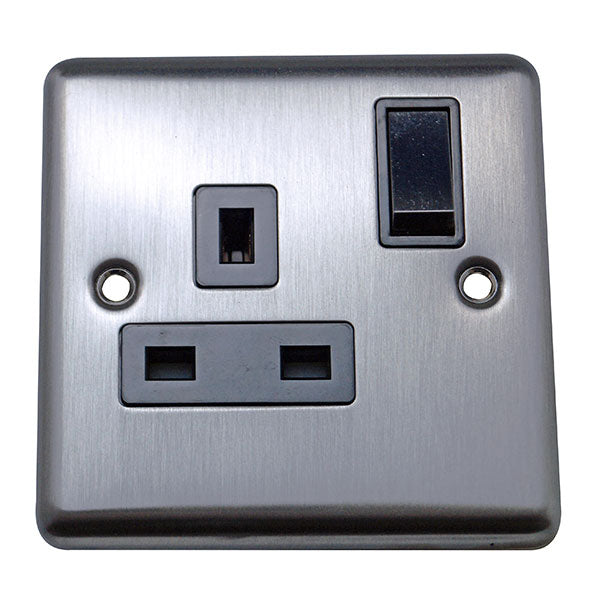 1 Gang 13A Switched Socket Round Angled Plate
