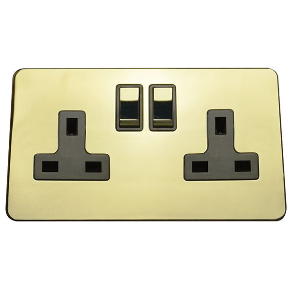 2 Gang 13A Switched Socket Screw Less Plate