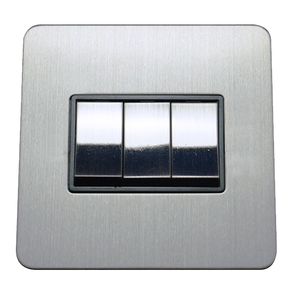 3 Gang 2 Way Rocker Screw Less Plate