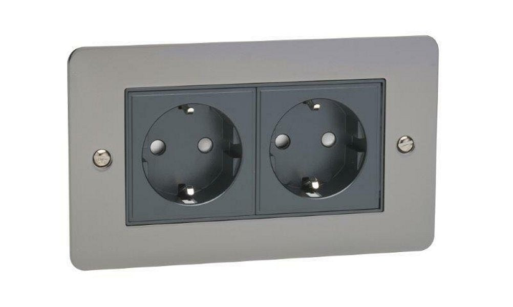 2 Gang Schuko Socket Flat Plate