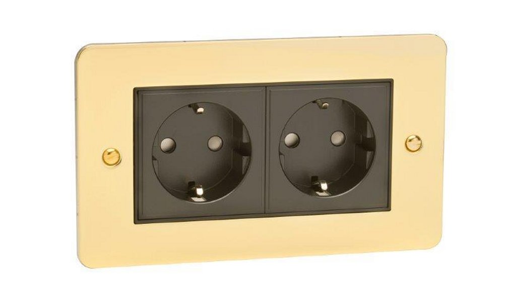 2 Gang Schuko Socket Flat Plate