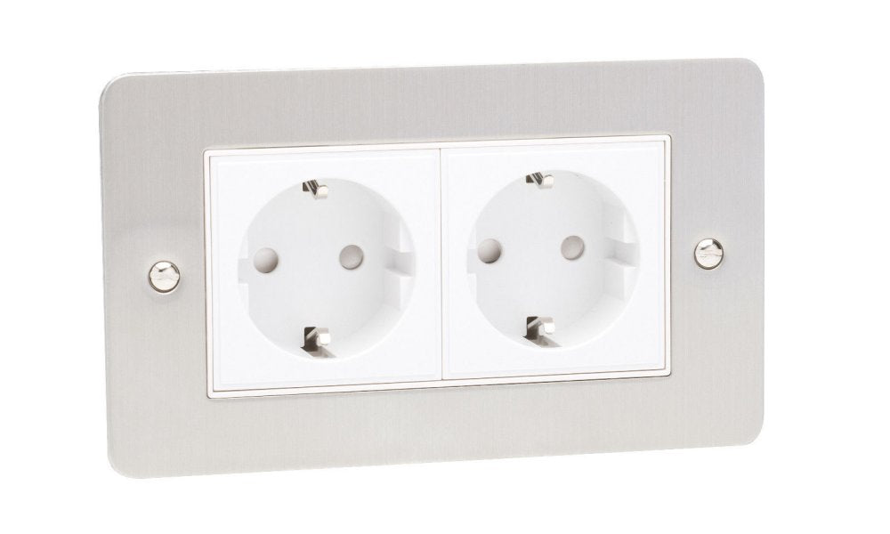 2 Gang Schuko Socket Flat Plate