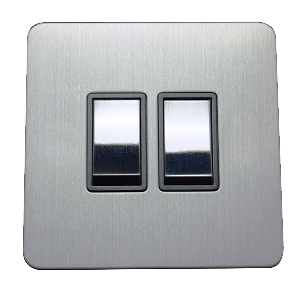 2 Gang 2 Way Rocker Screw Less Plate